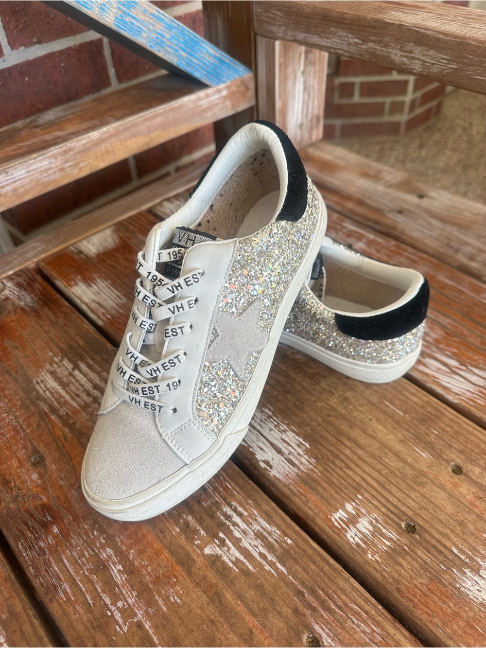 Vintage Havana White Glitter Star Sneakers with Black Heel